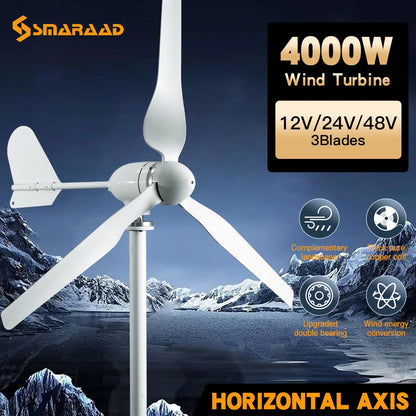 SMARAAD Horizontal Wind Generator 4000W  Turbine MPPT Controller 12V 24V 48V Low Noise Medium Windmill Household Small