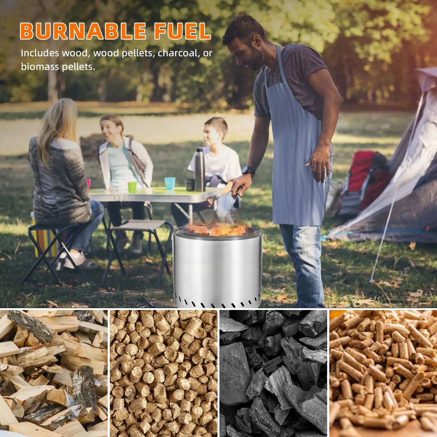 Vuurkorf - Vuurschaal - Schaal – Rookvrije Ronde Houtgestookte - voor 4–6 Personen – Ideaal voor Camping, Terras en BBQ - 4–6 Personen - Grote Zilveren