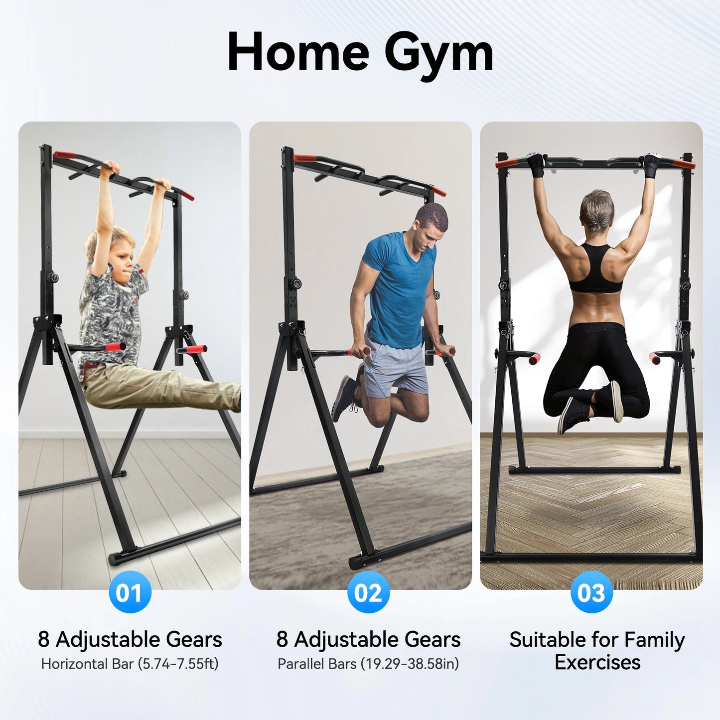 Pull-Up Bar – Optrekstang – Power Tower – Trainingsrek – Fitnessstation – Zwart – Verstelbare Hoogte 175-230 cm – Robuust Carbonstaal Met Antislip Handgrepen