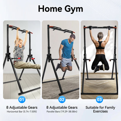 Pull-Up Bar – Optrekstang – Power Tower – Trainingsrek – Fitnessstation – Zwart – Verstelbare Hoogte 175-230 cm – Robuust Carbonstaal Met Antislip Handgrepen