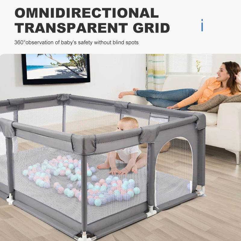 Baby Box – Kinderbox – Grote Speelbox – Kruipbox – Veilige Speelruimte Voor Baby's en Peuters – Robuuste Box Voor Binnen – 120x180x66 cm – Ideaal Voor Spelen en Ontdekken – Grijs