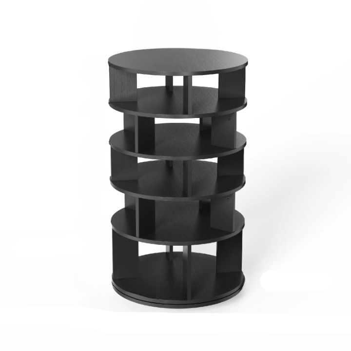 Draaibare Schoenenkast – Schoenenrek – Schoenendisplay – Schoenopberger – Organizer – 360° Draaibaar – Vijf Vakken – Stevig Hout - 60 x 60 91 cm - Zwart
