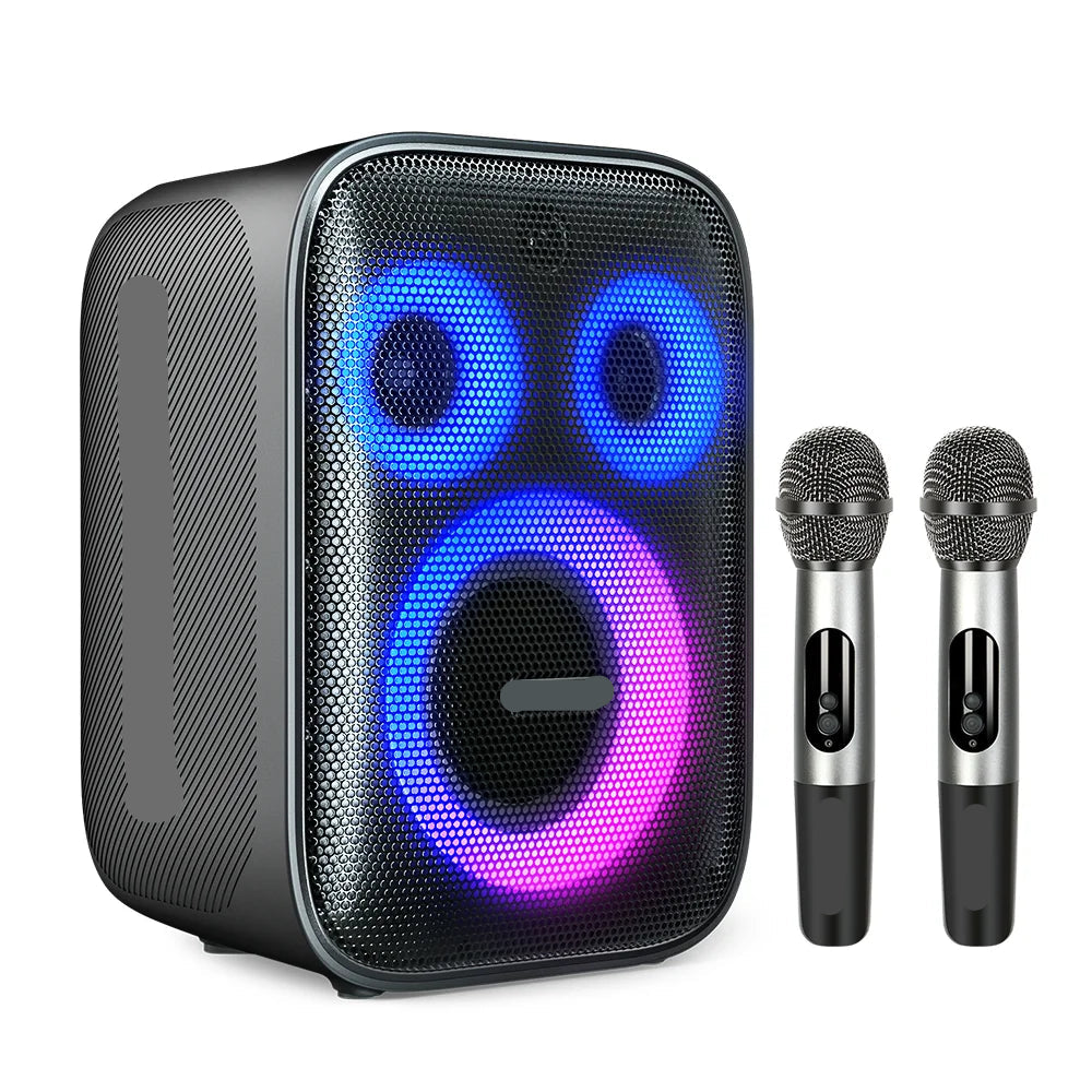 Bluetooth Speaker - Speakers - Partybox - Muziekbox - 120W - met 2 Microfoons - Gitaaringang en 3-Weg Geluidssysteem - Draagbare Speaker - Karaoke - met Lichtshow en Bedrade/Built-in Mic - Zwart