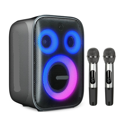 Bluetooth Speaker - Speakers - Partybox - Muziekbox - 120W - met 2 Microfoons - Gitaaringang en 3-Weg Geluidssysteem - Draagbare Speaker - Karaoke - met Lichtshow en Bedrade/Built-in Mic - Zwart