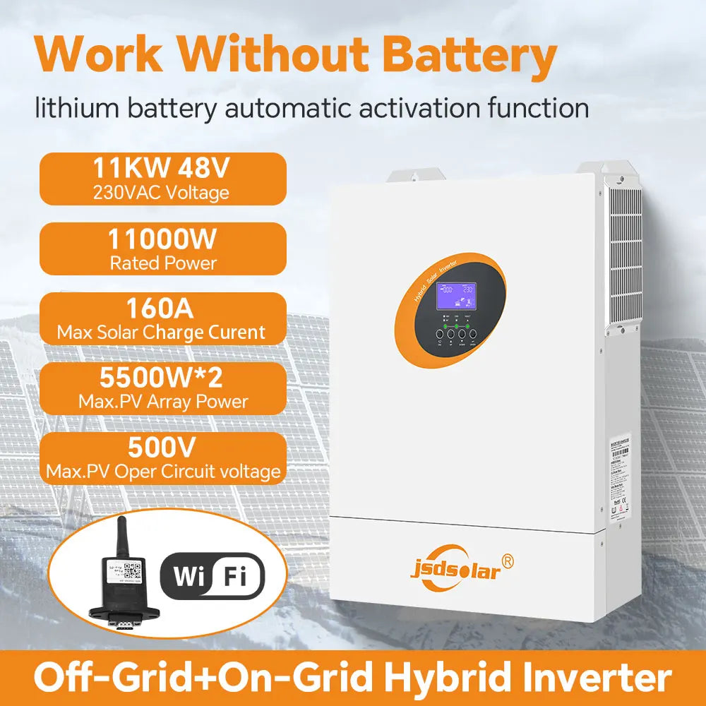 11 kW Hybride Zonne-omvormer – Zonne-energie Omvormer – Solar Inverter – Batterij Omvormer – Energie Omvormer – WiFi Connectiviteit – 160A MPPT Dual PV Input