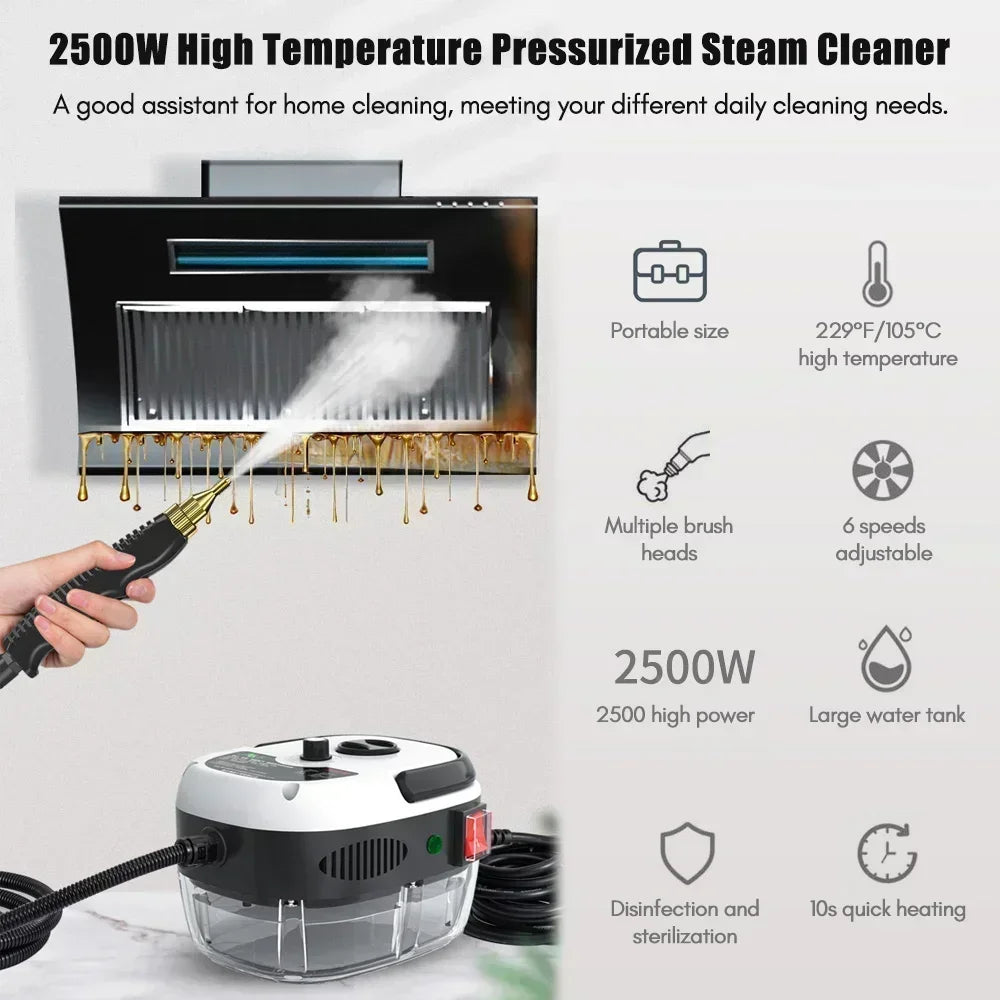 Stoomreiniger - 2500W - Draagbare - Hogedrukreiniger - Hete Stoom - Hoge Temperatuur Desinfectie - Voor Auto - Keuken - Airco en Thuisgebruik - QUORE