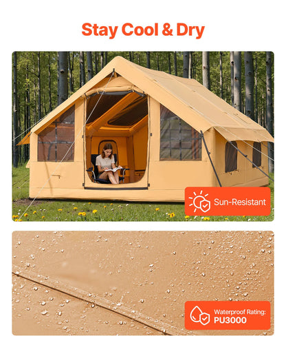Opblaasbare Tent – Kampeertent – Familietent – Roadtriptent – Waterdicht Oxford Polyester – 5-8 Personen - 4 x 3.1 m - Geel