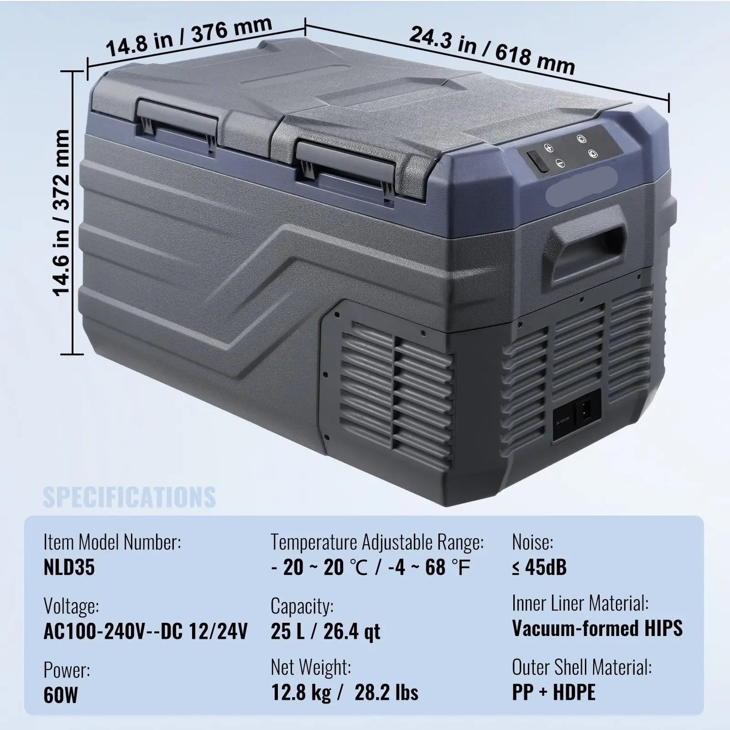 Elektrische Koelbox - Frigobox - Refrigerator - Car Fridge - Draagbaar - 25L - Dual Zone Compressor Koelbox - voor Auto, Camping en Reizen - Coolbox - Besturing via Bluetooth-app op smartphone