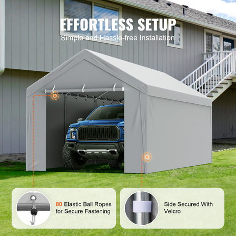 Tent - Vervangende Overkapping - Pickup Truck Tent - Zonder Frame - 10x20 ft - Garage Tent - Shelter Tarp - Waterdicht & UV-beschermd - Tuin Buiten Carport - Grijs