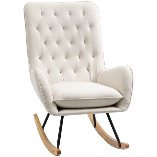 Schommelstoel – Relaxstoel – Fauteuil – Voedingsstoel – Loungestoel – Scandinavisch Design – Ademend Linnenstof – Draagvermogen 120 kg - Ivoor