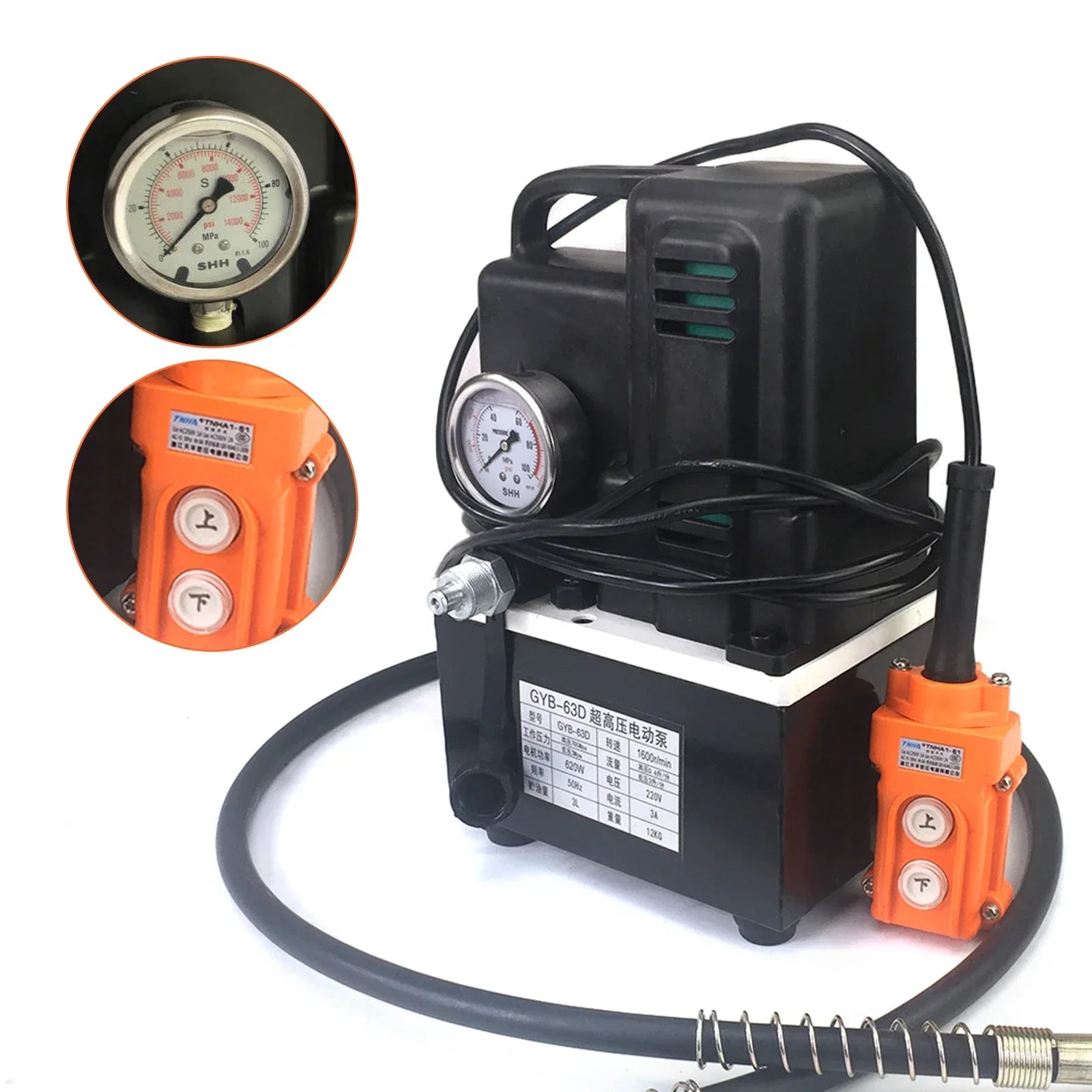 Elektrische Hydraulische Pomp – Hydrauliek Pomp – Drukpomp – Draagbare Pomp – Stalen Constructie – 3 Liter Oliecapaciteit – 70 MPa Druk - 220V - Zwart - QUORE