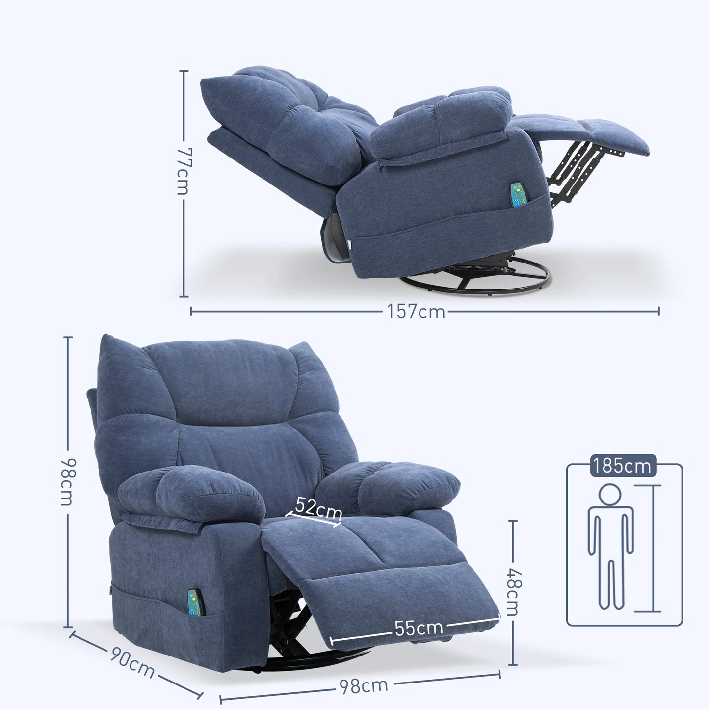 Elektrische Relaxfauteuil – Relaxstoel – Massagefauteuil – Relaxstoel Met Massage – Verstelbare Rugleuning – Warmtefunctie – 360° Draaibaar - QUORE