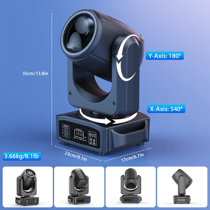 LED Moving Head Licht – Moving Head Lamp – DJ Licht – Podiumverlichting – RGB Effect Lamp – Set van 2 Zwart EU Plug – 150W Krachtige LED – 3° Smalle Beam Angle - QUORE