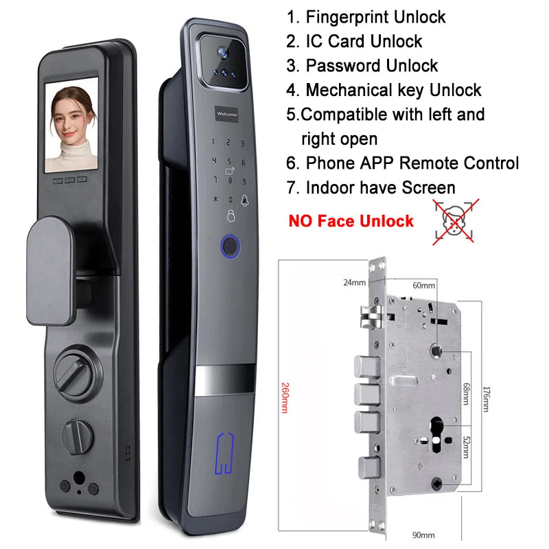 Slimme Deurbeveiliging – Digitale Deurslot – Gezichtsherkenning Slot – App Deurslot – Contactloos Ontgrendelen – 4200mAh Oplaadbare Batterij - Vingerafdruk - 24x260