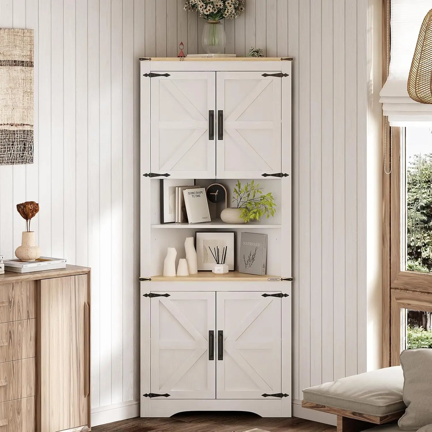 Hoekkast – Hoekmeubel – Opbergkast – Vitrinekast – Verstelbare Planken – Waterbestendig – Antikantel Veiligheid - 70 x 36 x 179 cm - Wit