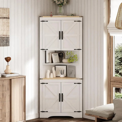 Hoekkast – Hoekmeubel – Opbergkast – Vitrinekast – Verstelbare Planken – Waterbestendig – Antikantel Veiligheid - 70 x 36 x 179 cm - Wit