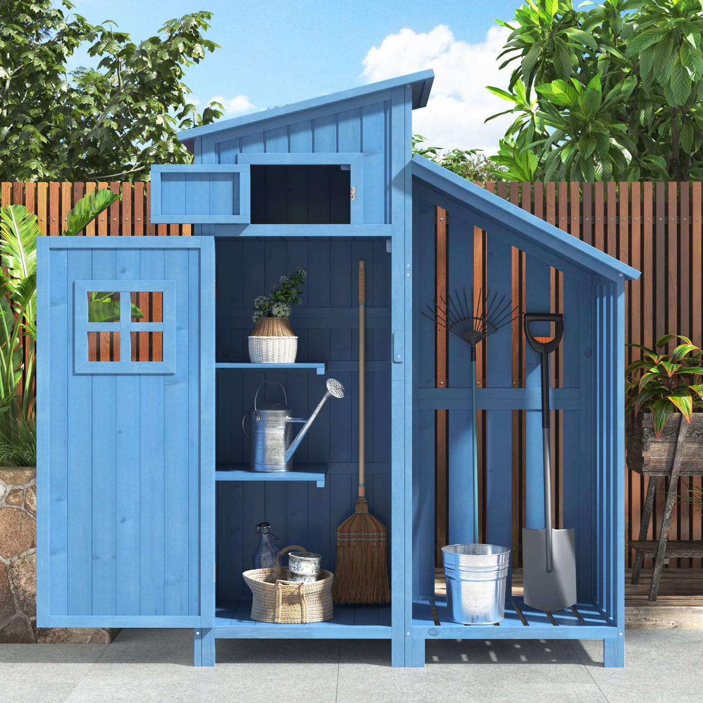Houten Tuinkast - Buitenkast - Gereedschapsschuur - Gereedschapskast - Gereedschapshuisje - met Schappen - Waterdicht Tuinhuisje - 124x46x174 cm - Voor Balkon - Tuin - en Terras - Grijs