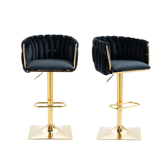 Barstoel – Barkruk – Barstoel Met Rugleuning – Verstelbare Zithoogte – Draaibaar – Velvet Bekleding – Metalen Frame - Zwart
