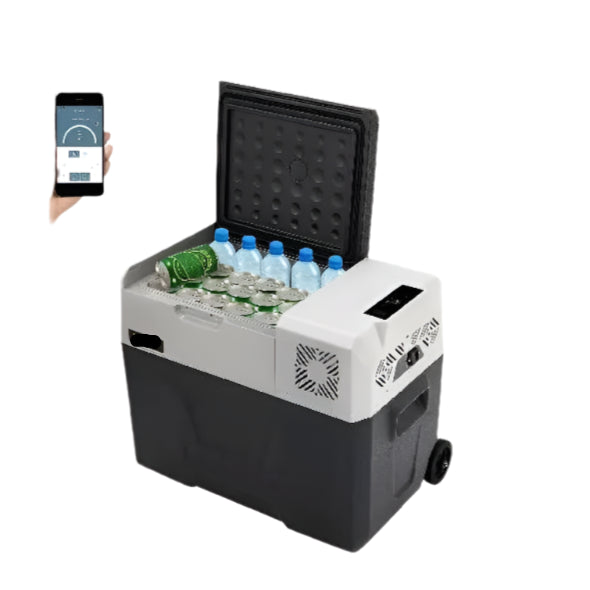 Autokoelkast - Koelbox - Elektrische Koelbox - Compressorkoelkast - 50L - 12V/24V - Draagbare - Mini Koelkast met Wielen en Uitschuifbaar Handvat - Kleine Koelkast met Diepvriesfunctie - Voor Auto, Caravan, Camping en Boot