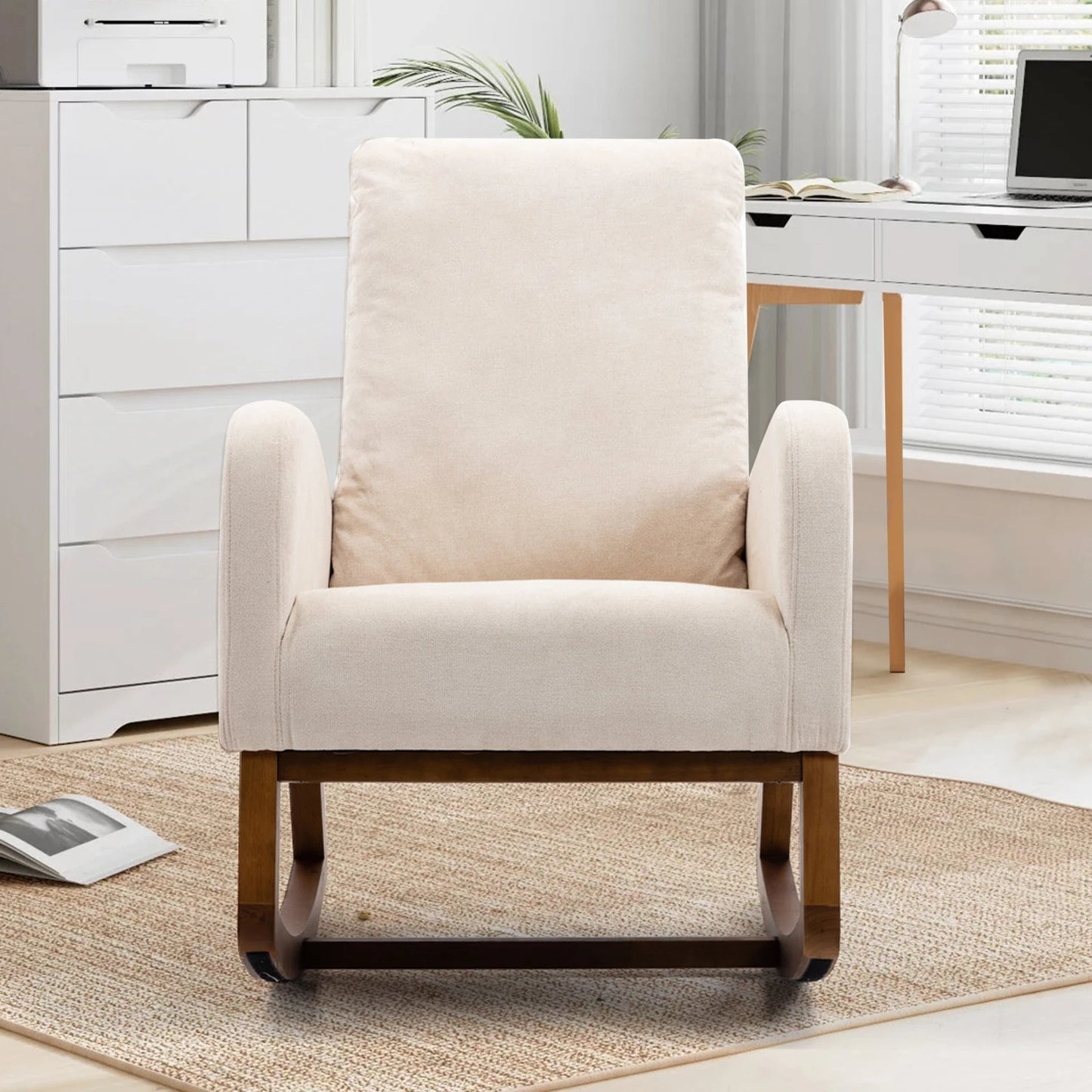 Schommelstoel – Rocking Chair – Relaxstoel – Lounge Stoel – Woonkamer Stoel – Houten Onderstel – 2 Zijzakken – Draagvermogen 150 kg