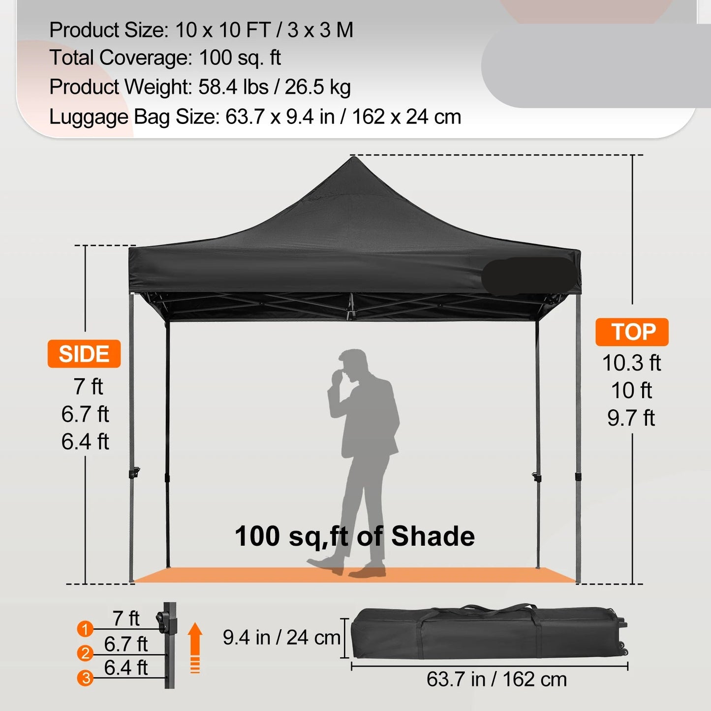 Party Tent - Opvouwbare - Pop-up Gazebo - Tuinpaviljoen - Waterdichte - 10x10FT - Afneembare Zijwanden - voor Feesten - Evenementen - Zwart
