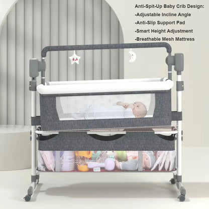 Electric 3-in-1 Baby Cradle Bedside Crib, High Chair and Rocker with Bluetooth, Remote Control, Storage Basket and Wheels for In - QUORE