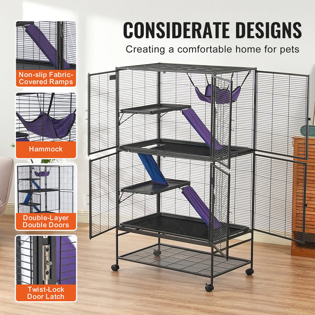 Vevor - Hamster - Hamster Cage - Hamster House - 64.6” Rolling Metal Ferret Cage Large 4-Tier Critter Nation Cage - for Pet Rats Hamster Guinea Chinchilla