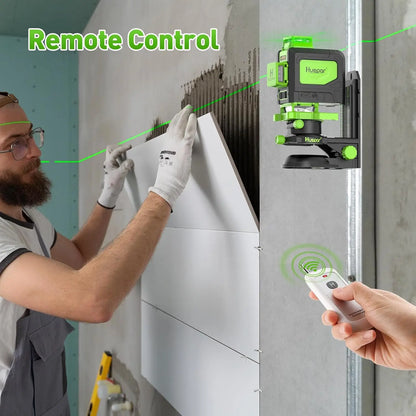 Huepar 904DG 16 Lines Laser Level With 100M Rangefinder 4D Green Beam Cross Line Laser Tools With Remote Control For Tiles Floor