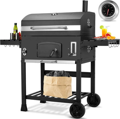 Houtskool Barbecue Trolley – Grote BBQ – BBQ Wagen – Houtskool Grill – Buitenbarbecue – Extra Groot Grilloppervlak – Ingebouwde Thermometer