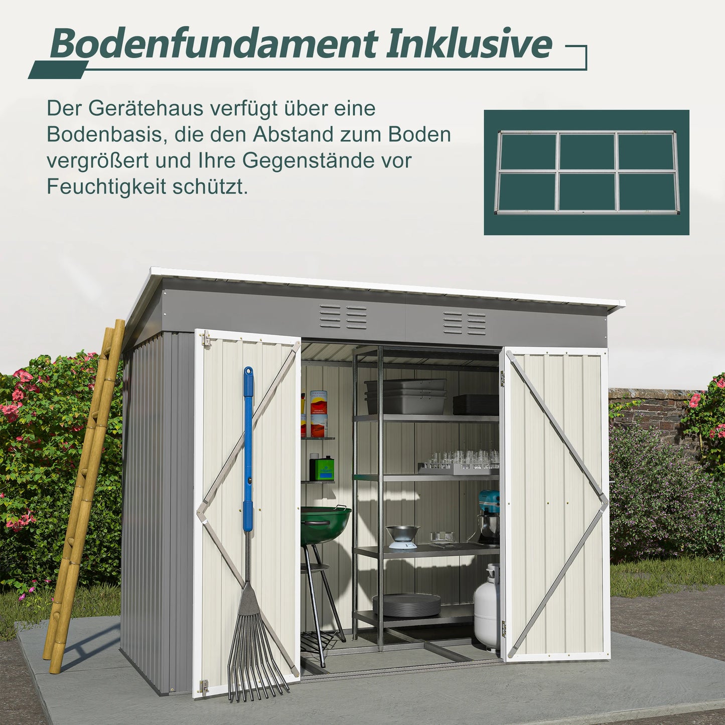 Tuinhuis – Tuinhuisje – Opslagschuur – Gereedschapshuis – Tuinschuur – 8x4FT – Gegalvaniseerd Staal – Waterdicht Met Ventilatie