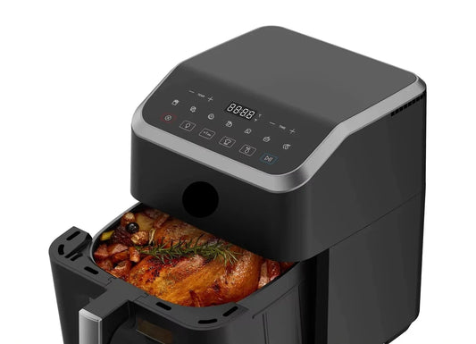 Digitale Airfryer - PFAS vrij - Groot 7 Liter - Heteluchtfriteuse - Zwart - Digital screen - 7 Voorinstellingen - Inclusief in hoogte verstelbaar Grillrack - 90% minder olie - HeatXpress-technologie