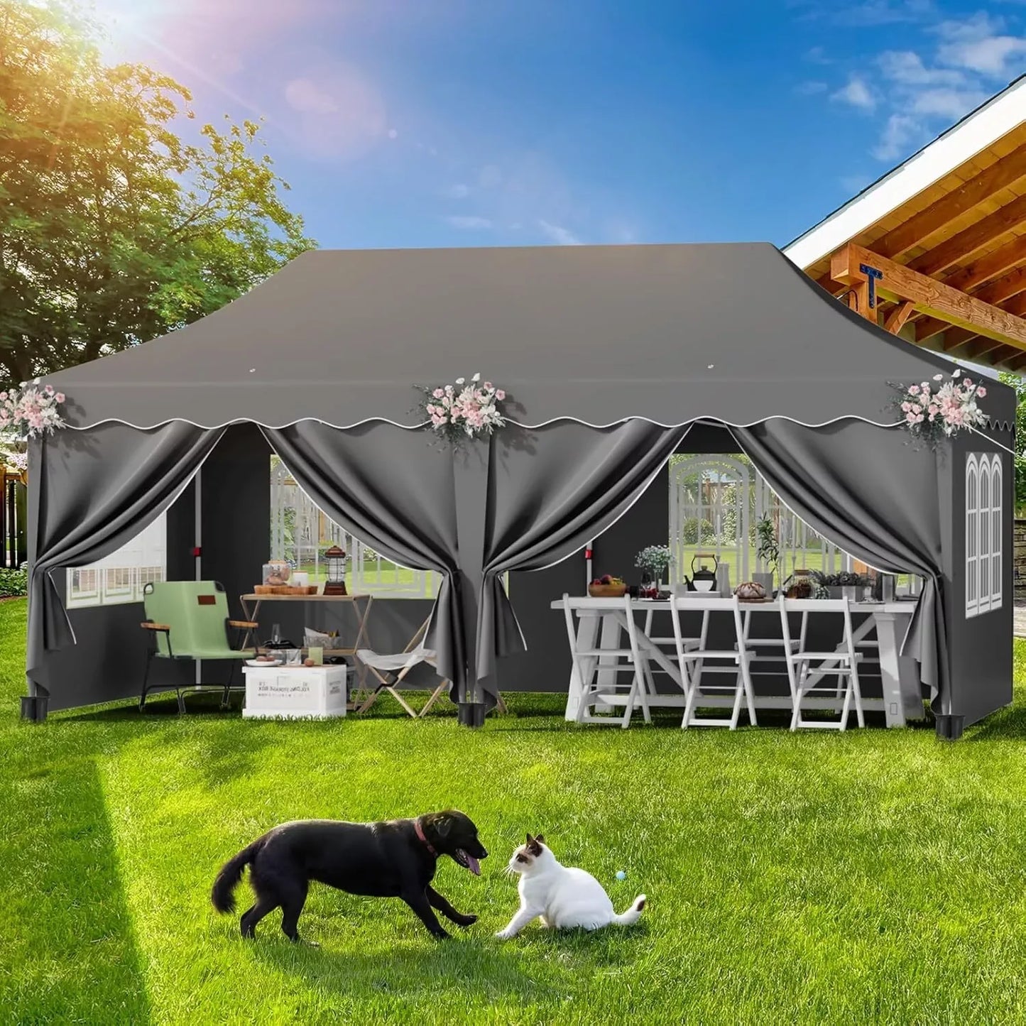 Tuinpaviljoen - Partytent - Partytenten - Paviljoen - Easy up Partytent - 3x6m - Waterdicht - Opvouwbare - Heavy-Duty - Inclusief 6 Zijpanelen – UV 50+ Bescherming - Wit