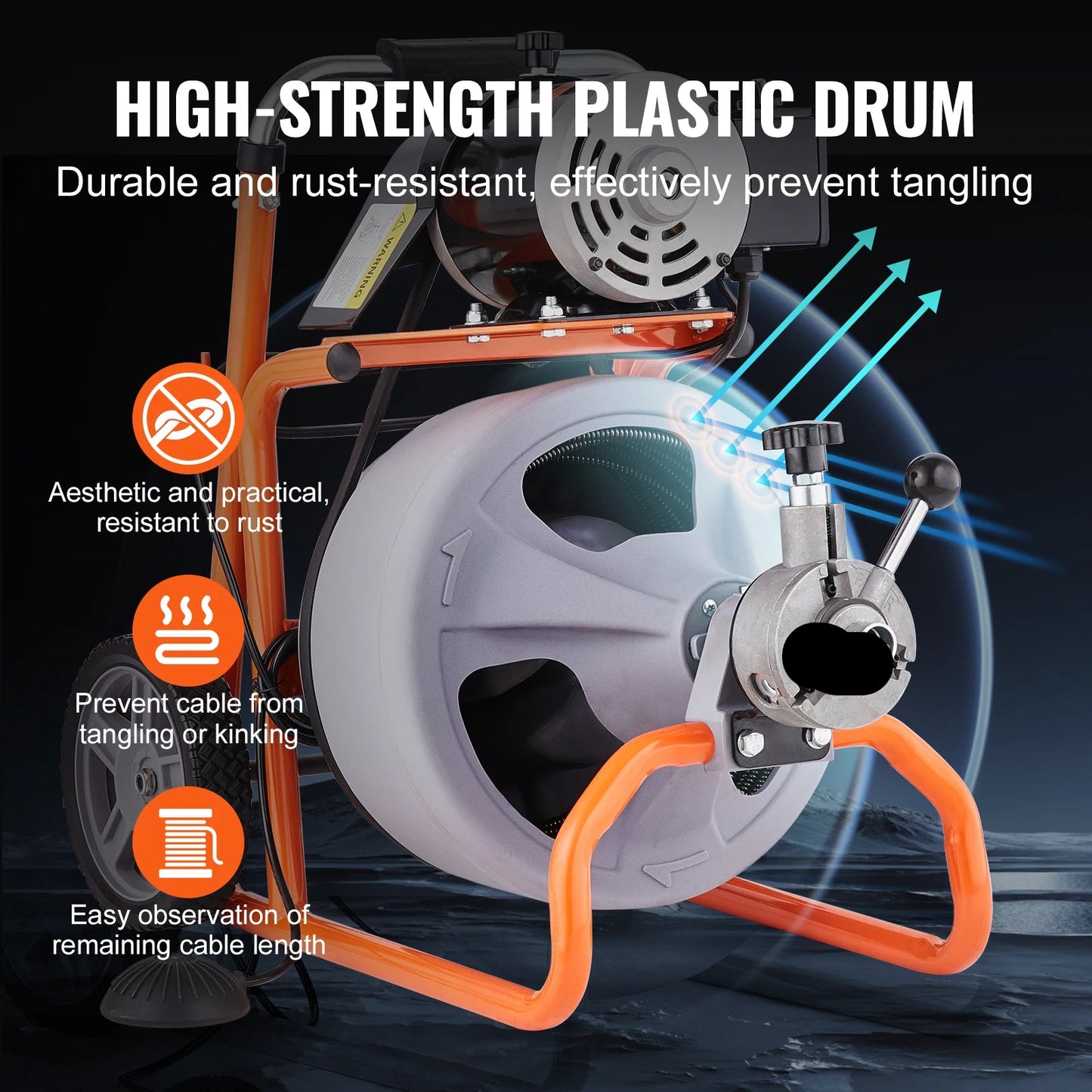 Ontstoppingsmachine – Drain Cleaner – Afvoerontstopper – Kabelmachine – Vetverwijderaar – 23 Meter Kabel – Automatische Kabelvoeding - 100FT - QUORE