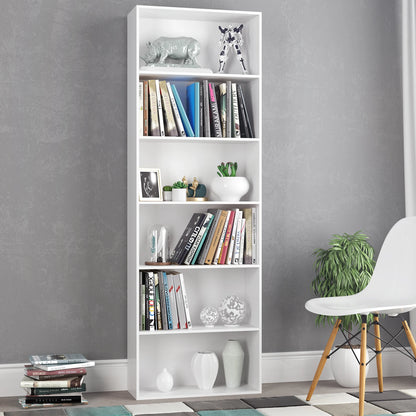 Boekenkast - Kast - Boekenrek - Hoge Kasten - Boekenkasten - 6-Tier - 180 cm Display Rek - Houten Opbergkast voor Woonkamer - Opbergsysteem - Eiken - QUORE