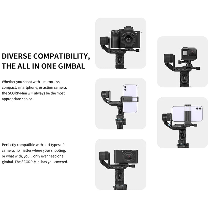 Gimbal Smartphone - Stabilizer for Smartphone &amp; Camera - Gimbal for Smartphone &amp; Camera - 3-Axis - All-in-one - Handheld mirrorless - with AI tracker Magnetic Fill - Tilt angle +170°~-45° - 360° - Black