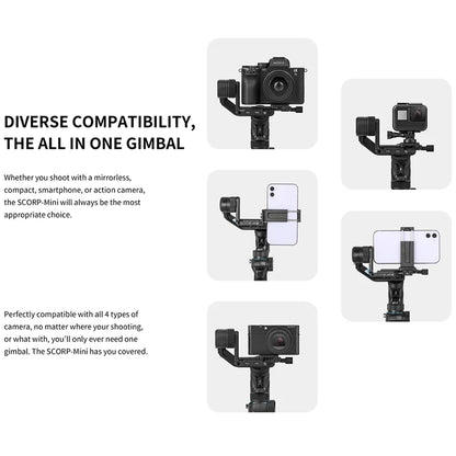 Gimbal Smartphone - Stabilizer for Smartphone &amp; Camera - Gimbal for Smartphone &amp; Camera - 3-Axis - All-in-one - Handheld mirrorless - with AI tracker Magnetic Fill - Tilt angle +170°~-45° - 360° - Black