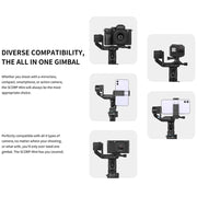 Gimbal Smartphone - Stabilisator voor Smartphone & Camera - Gimbal voor Smartphone & Camera - 3-Axis - Alles-in-één - Handheld spiegelloos - met AI-tracker Magnetic Fill - Kantelhoek +170°~-45° - 360° - Zwart