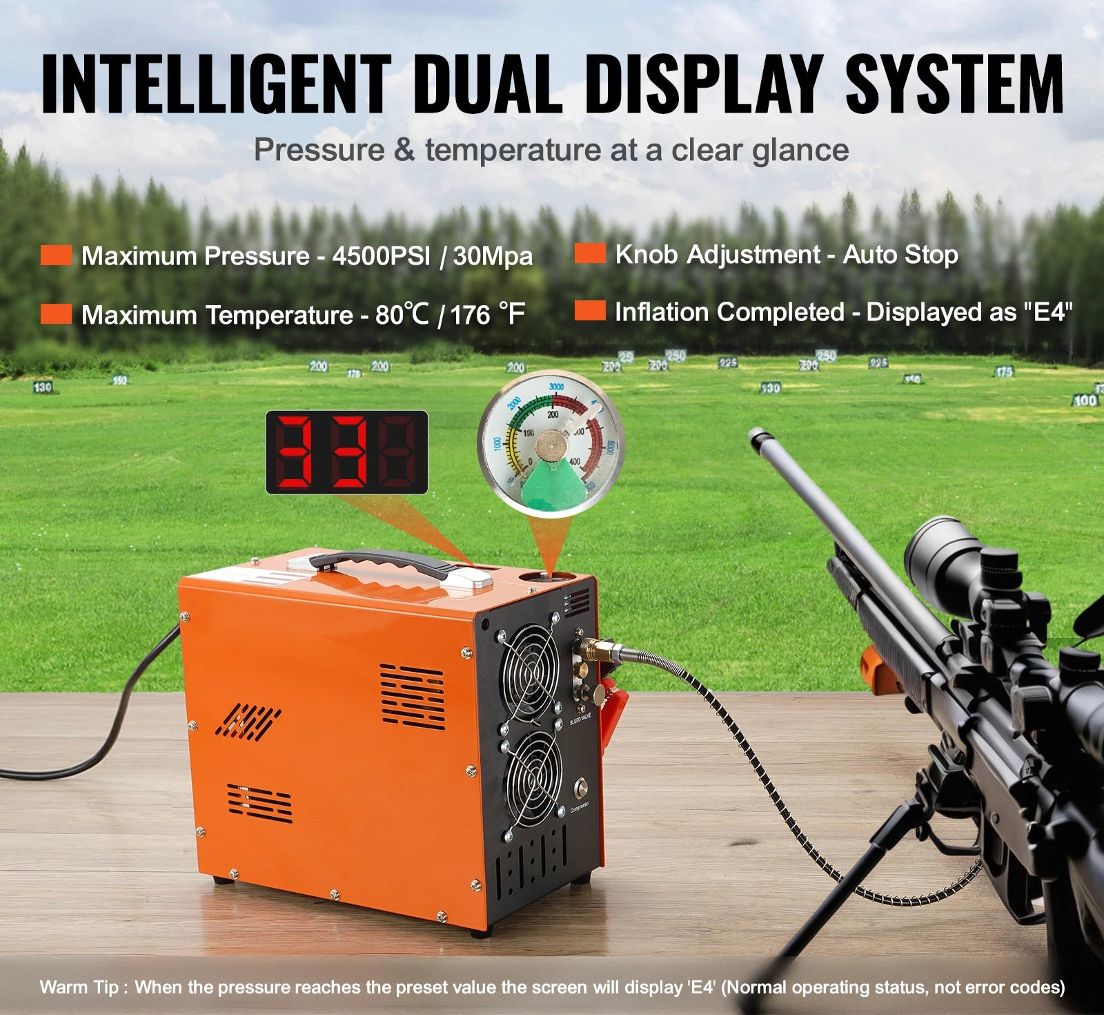 Luchtcompressor - Draagbare Luchtcompressor - Airpress Compressor - 300 bar - 4500Psi PCP - 30Mpa - 120V - 600W - met Ingebouwde Stroomconverter - QUORE