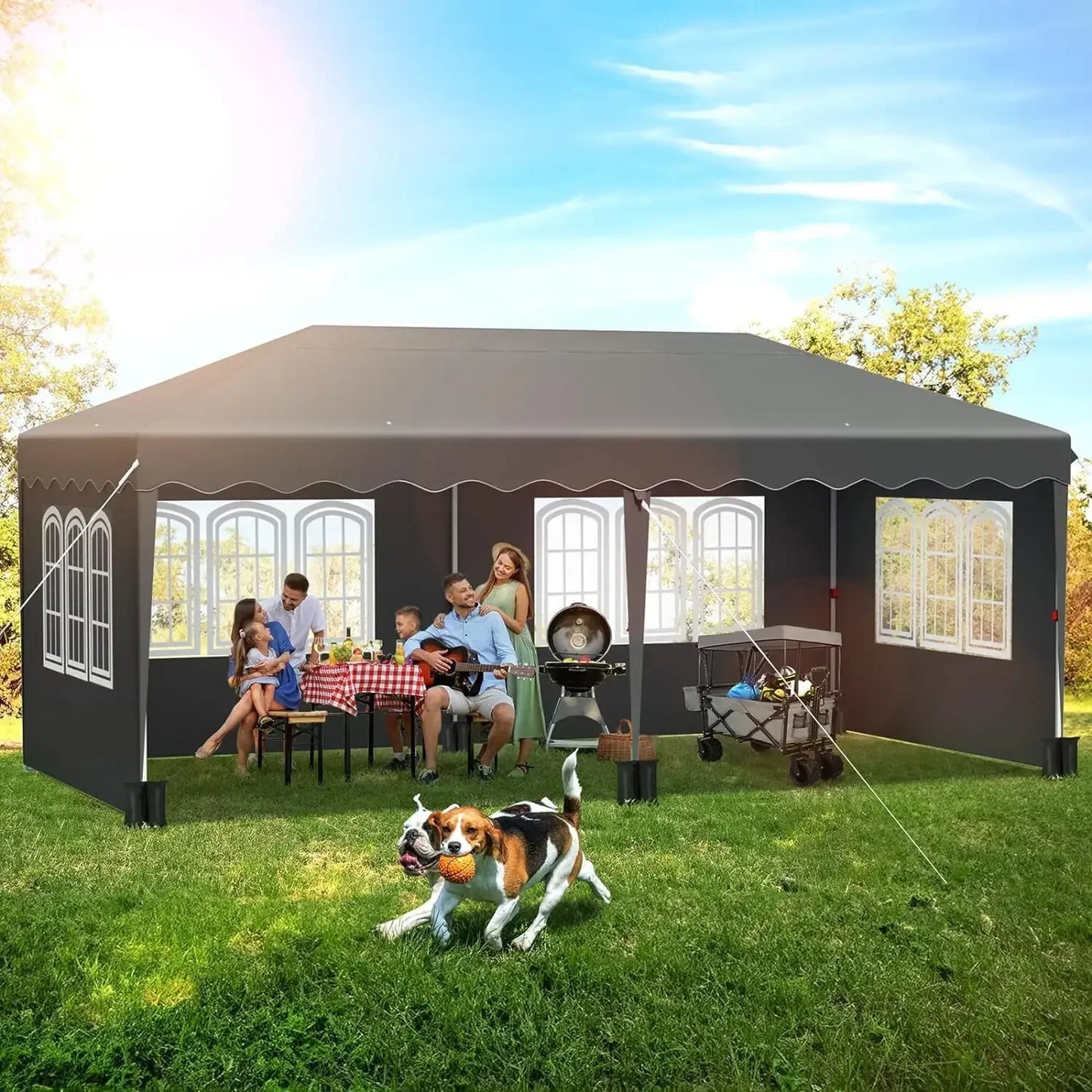 Tuinpaviljoen - Partytent - Partytenten - Paviljoen - Easy up Partytent - 3x6m - Waterdicht - Opvouwbare - Inclusief 4 Zijpanelen – Ideaal voor Evenementen, Feesten en Bruiloften – Donkergrijze Afwerking
