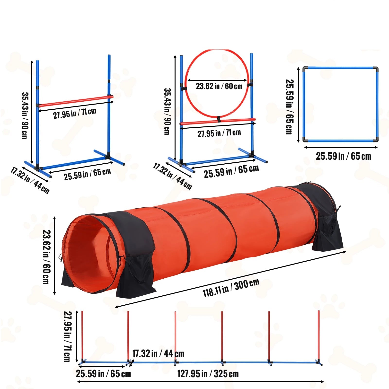 Hondentrainingsset - Honden Agility Set - Behendigheids training voor de hond - Slalom - Horde - Hondentunnel - Tunnel - Beloningszakje - 5 Delig - Obstacle Parcours met Draagtas – Upgraded Set - QUORE