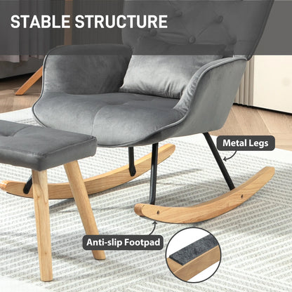 Velvet Schommelstoel – Relaxstoel – Hangstoel – Fauteuil – Lounger – Comfortabel Velvet Oppervlak – Inclusief Voetenbank