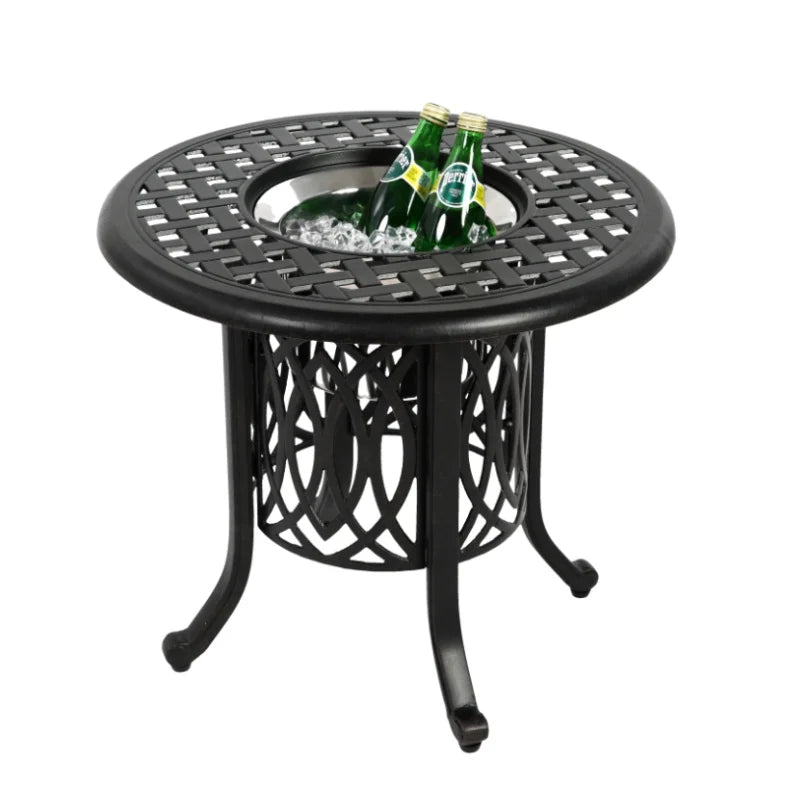 Aluminium Bijzettafel – Buiten Tafel – Tuinmeubel – Koffietafel – Compact Formaat – Ingebouwd Ijsbakje – Weerbestendig - QUORE