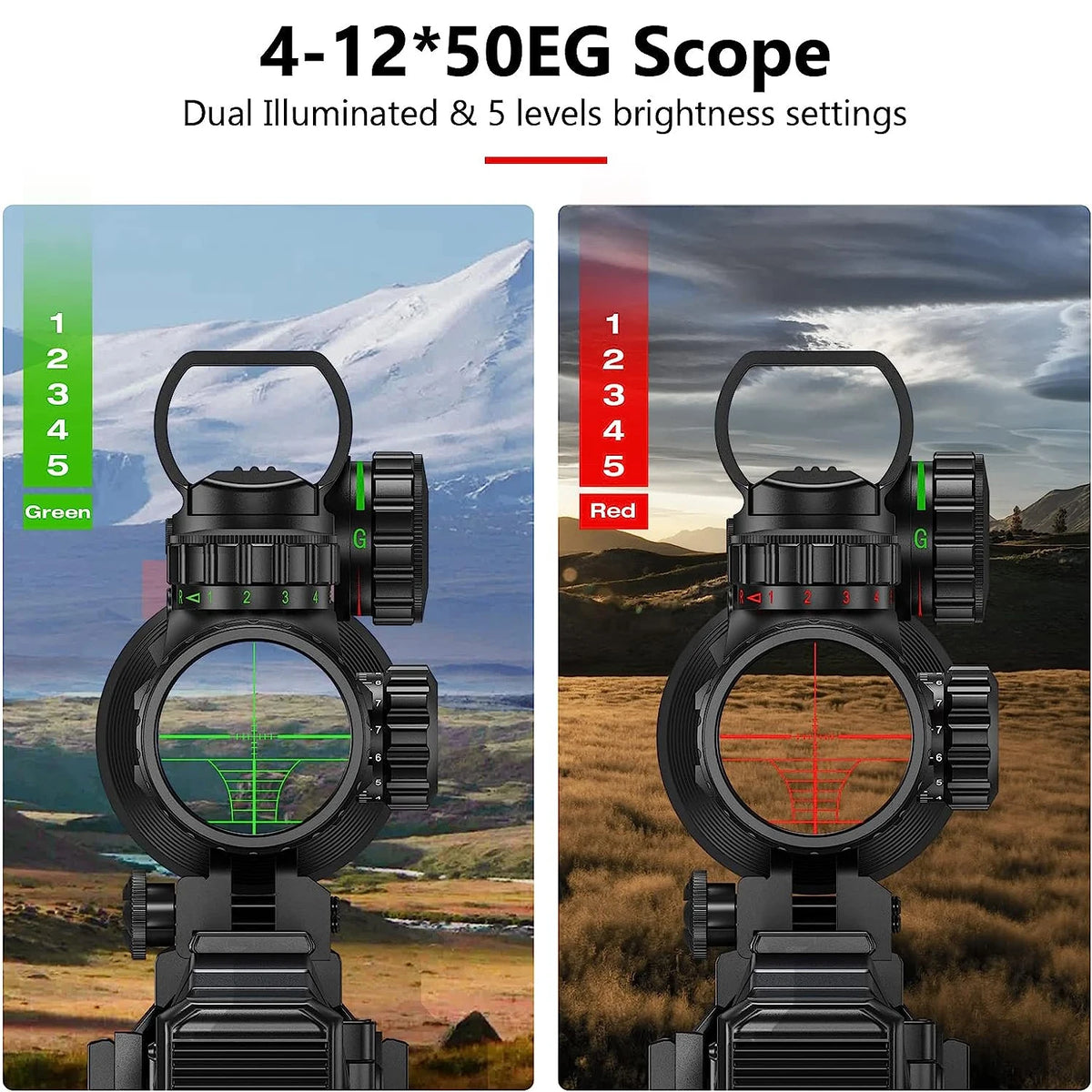 4-12x50 Scope Illuminated Rangefinder Reticle Rifle Holographic 4 Reticle Sight 20mm Red Grenn Laser For Hunting - QUORE