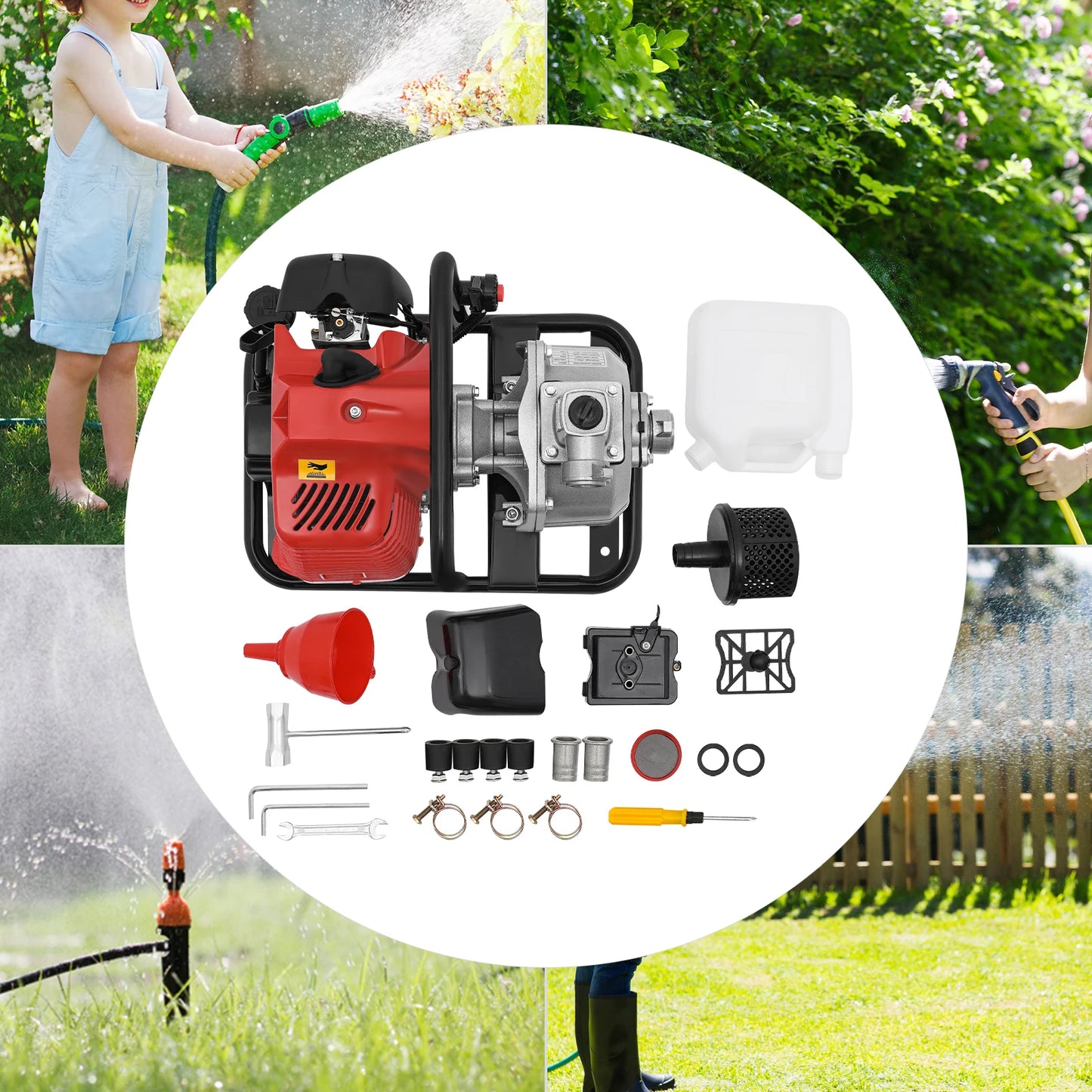 Waterpomp - Vijverpomp - Duurzame Zonne Pomp - Tuinpomp - 1.25KW Vermogen - 2-Takt Motor - 98.43ft Lift & 35.66Gal/Min - Benzine - Doorstroom – Corrosiebestendig Carbonstaal