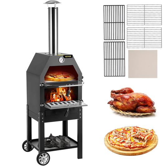 Pizzaovens - Pizzaoven Buiten - Pizzaoven Houtgestookt - Pizzarette - Pizza Maker - 12” 2-laags Pizzaoven - met 2 Afneembare Wielen
