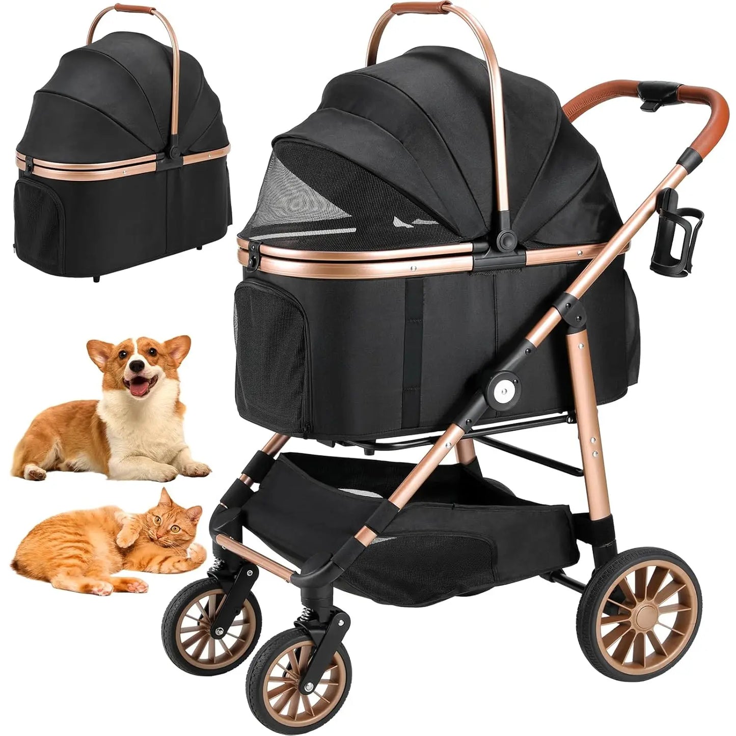 Hondenwagen – Hondenbuggy – Huisdierenwagen – Kattenwagen – Dierenbuggy – Schokdempende 360° Wielen – Lichtgewicht Koolstofstaal Frame