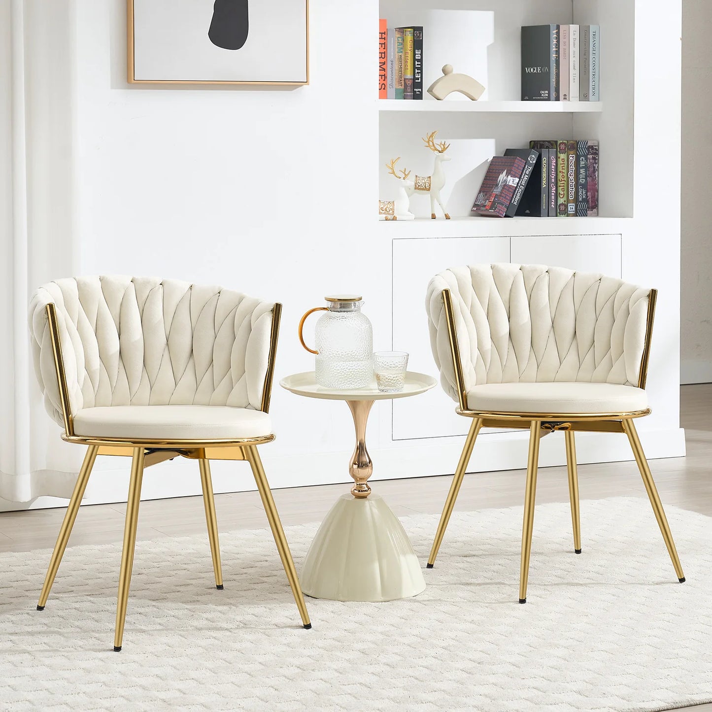 Draaibare Eetkamerstoelen – Eetkamerstoelen – Stoelen – Draaistoelen – Velvet Bekleding – 360° Draaibaar – Metalen Frame - Beige