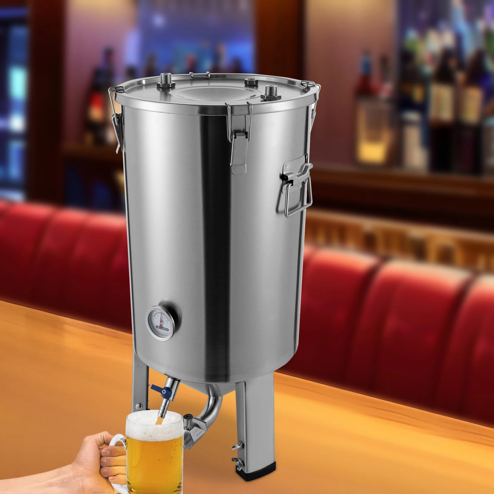 Roestvrijstalen Fermentatietank – Brouw- En Bewaartank – Gistingstank – Bier- En Wijntank – 7 Liter Inhoud – Ingebouwde Thermometer - QUORE