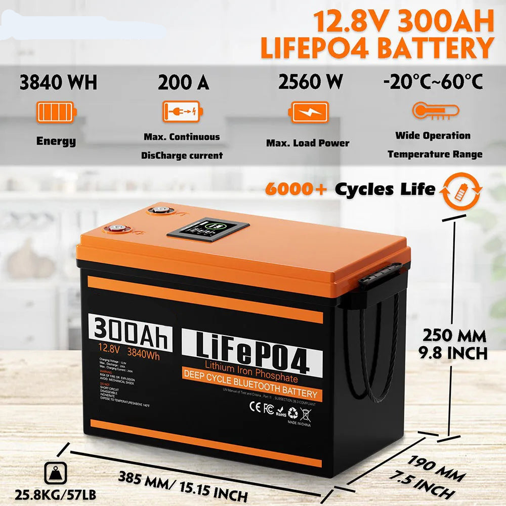 12V 300Ah LiFePO4 Accu – Lithium Accu – Li-Ion Accu – Camper Accu – Boot Accu – Hoge Capaciteit 300Ah – Waterdicht IP67