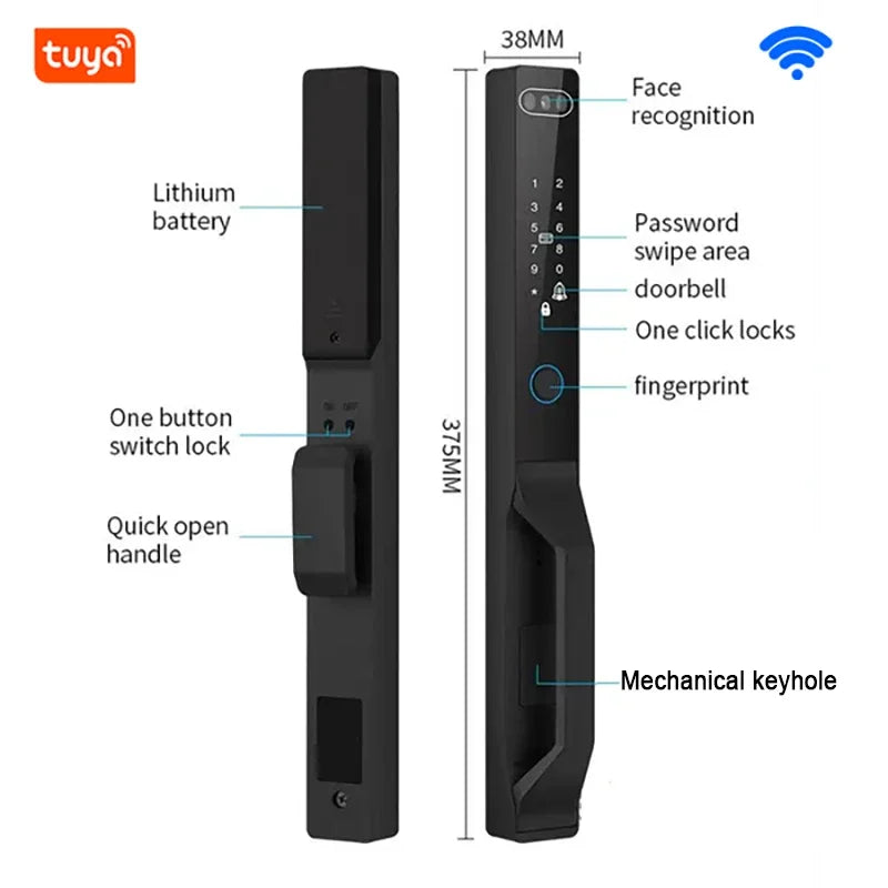 For Euro Mortise of 85/92 3D Face Recognition Smart Door Lock Tuya App Control IP68 Waterpoof Wifi Eletric Digital Smart Lock - QUORE
